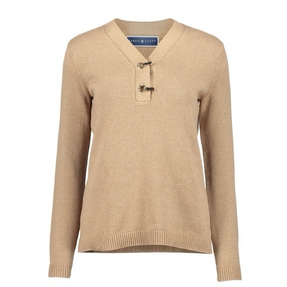 NEW Karen Scott chestnut heather hardware henley sweater Size XS - Picture 1 of 3